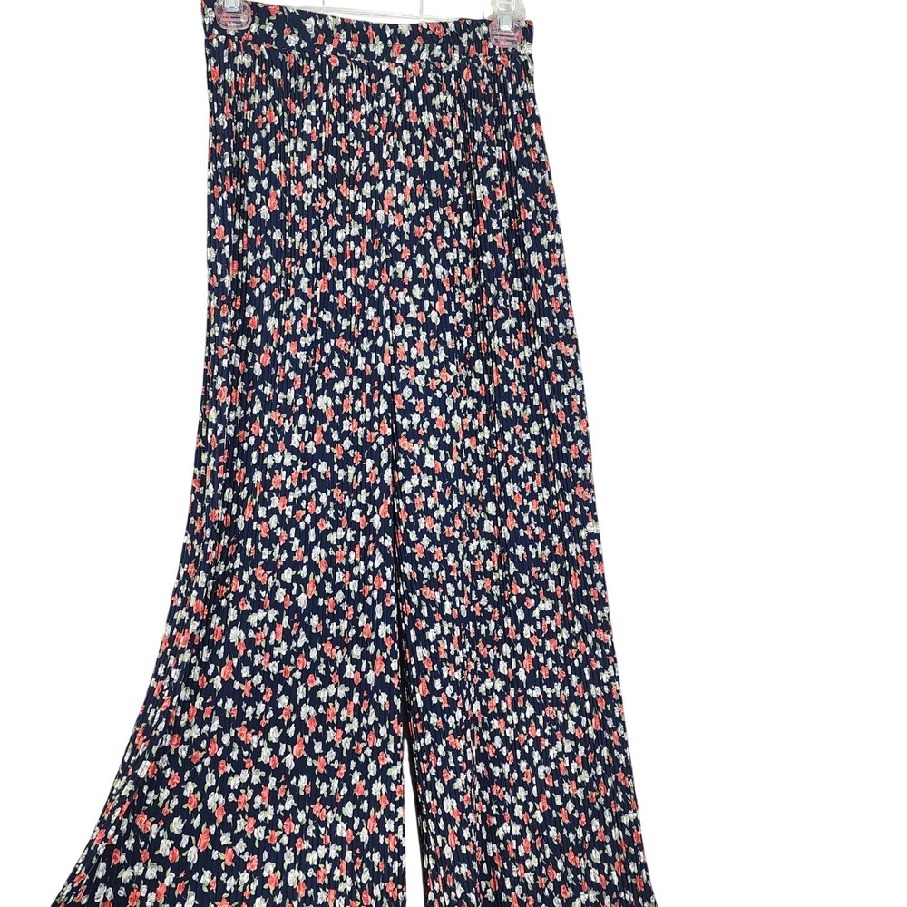 ANGELA FASHION Size 9 Ditsy Floral Plisse Pleated Elastic Waist Wide Leg Pants
